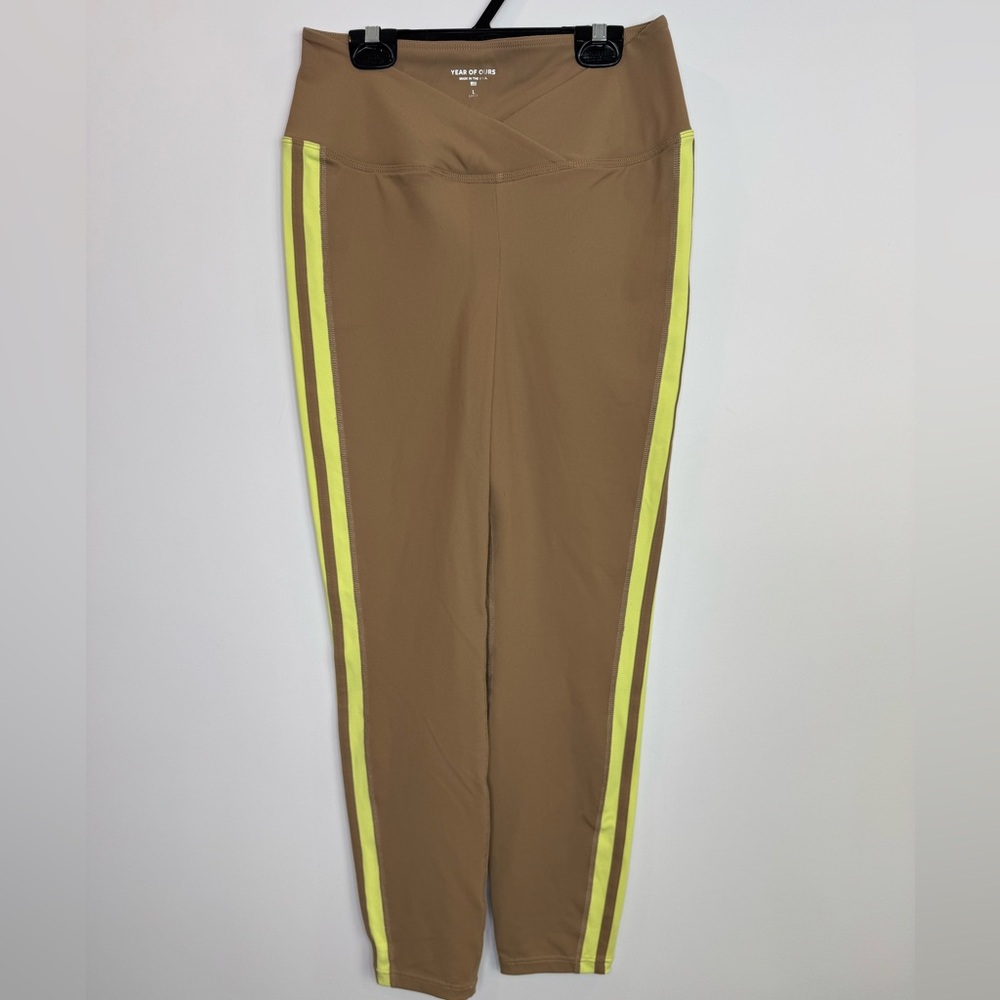 Year of Ours Veronica High-Rise Brown, Highlighter Yellow Leggings Size Large